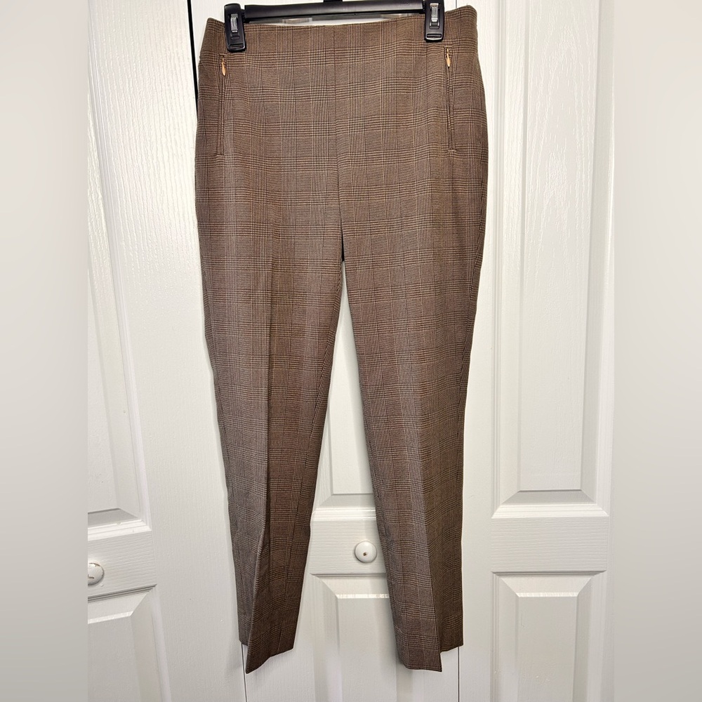 Banana Republic Women’s 4 Plaid Brown Pull On Zip Up Straight Leg Pants Work